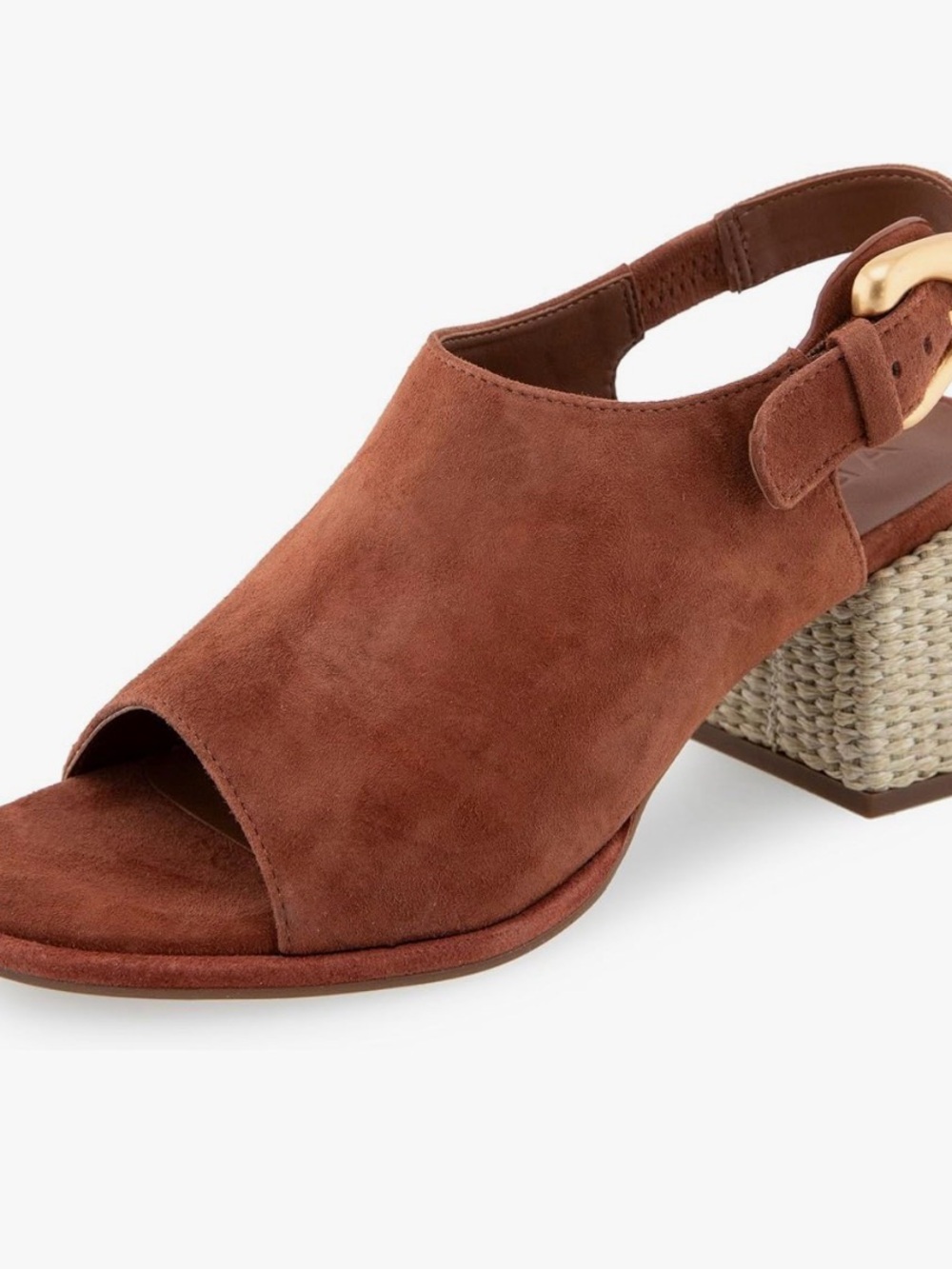 AEROSOLES Rust Suede Open-Toe Slingback Heel with Woven Block